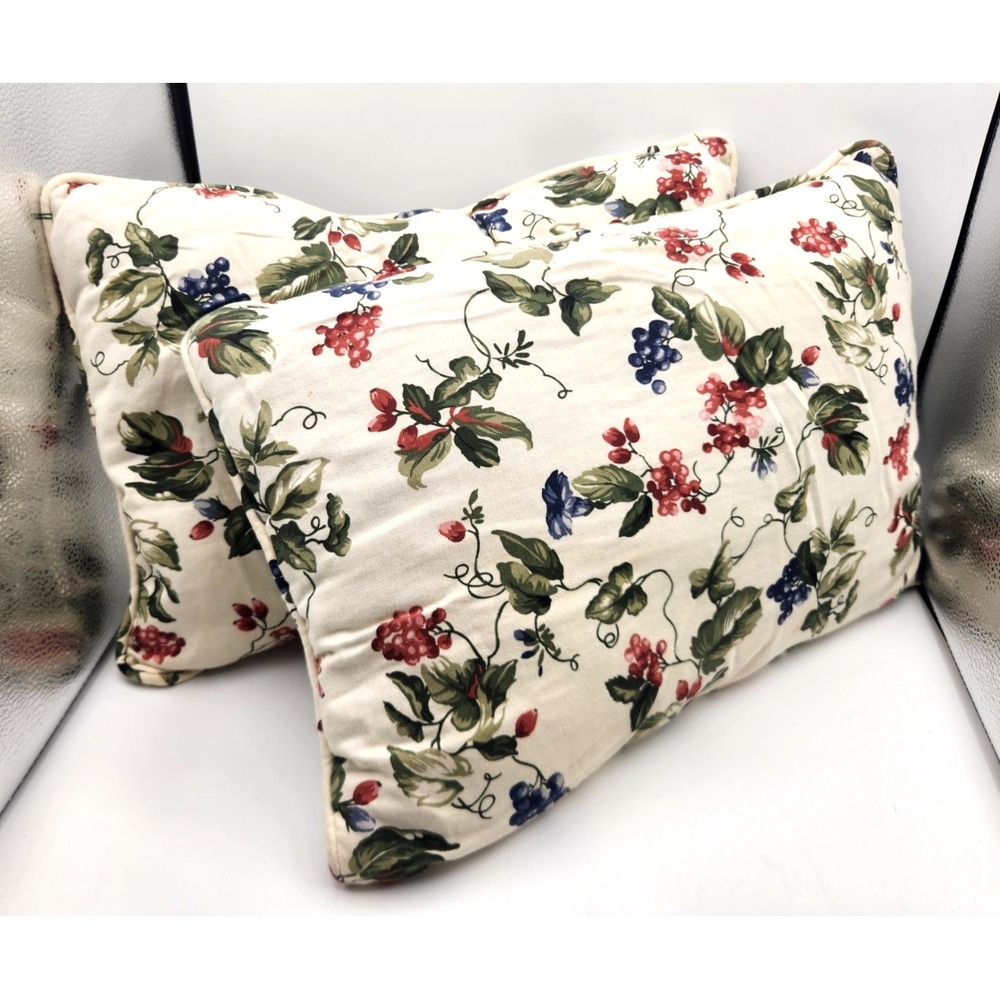Waverly Orchard Trail Pair Decorative Throw Pillows Foliate Fruit  17x12" READ